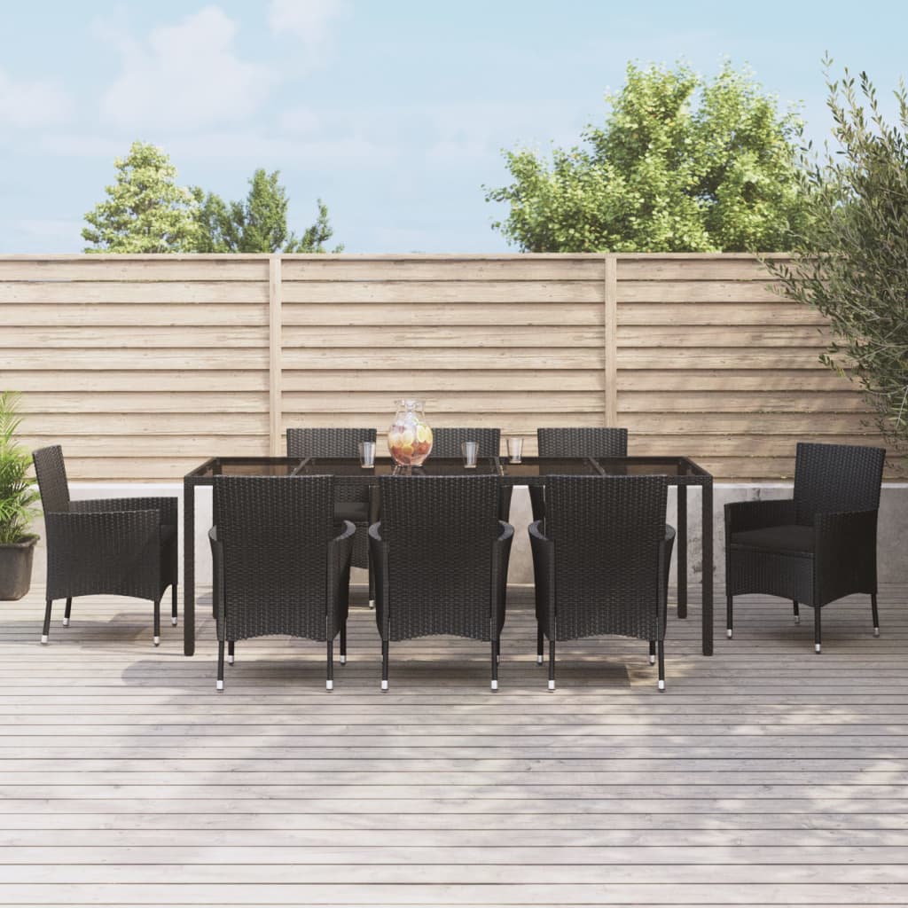 9-tlg. Garten-Essgruppe mit Kissen Schwarz Poly Rattan 9-tlg. Garten-Essgruppe mit Kissen Schwarz Poly Rattan