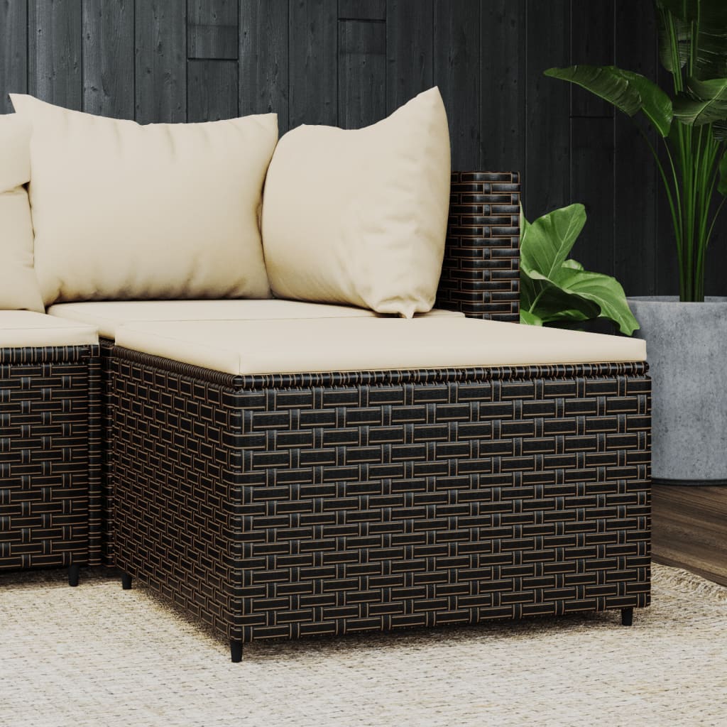 Gartenhocker mit Kissen Braun Poly Rattan Gartenhocker mit Kissen Braun Poly Rattan