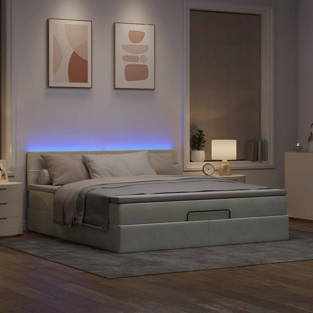 Ottoman-Bett mit Matratze Hellgrau 160x200 cm Samt