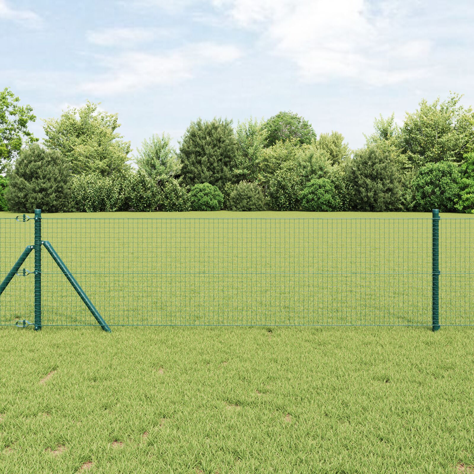 Schweißdrahtzaun mit 13 Pfosten Grün 0.4x25 m Stahl