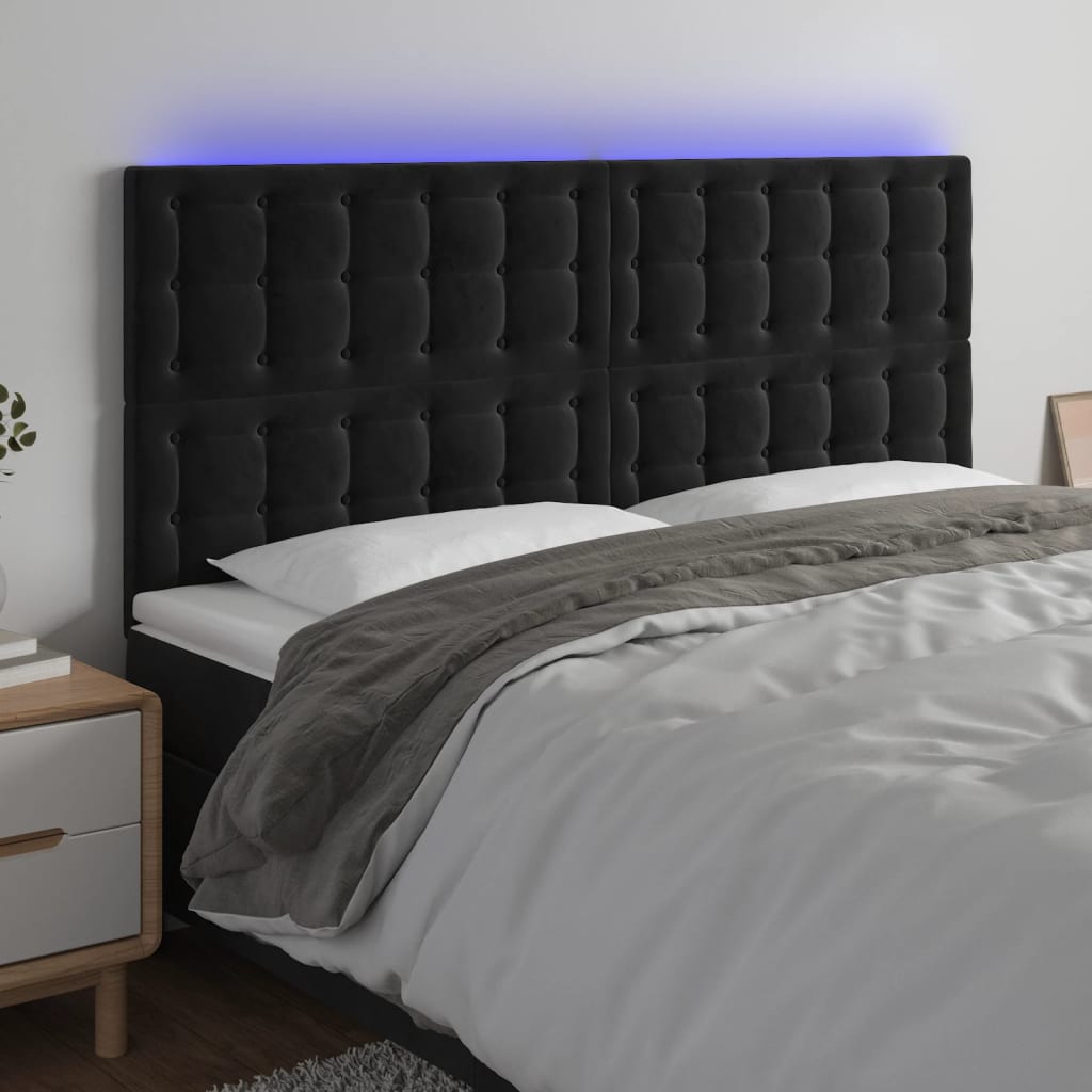 LED Kopfteil Schwarz 160x5x118/128 cm Samt