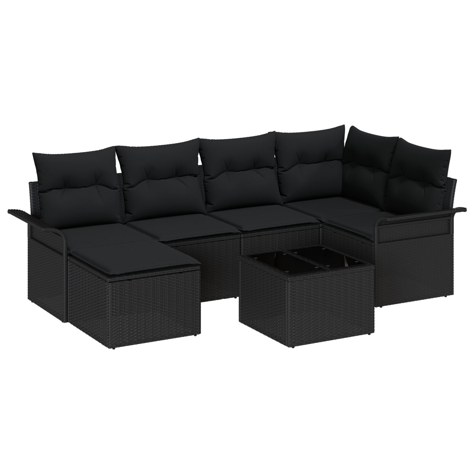 7-teiliges Garten Sofa Set mit Kissen Beige Poly Rattan, 2-Sitzer Garten Sofa mit Stauraum & Kissen Schwarz Poly Rattan 7-teiliges Garten Sofa Set mit Kissen Beige Poly Rattan, 2-Sitzer Garten Sofa mit Stauraum & Kissen Schwarz Poly Rattan