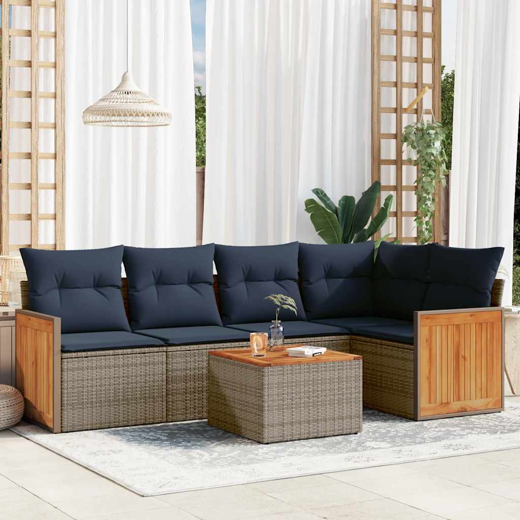 6-teiliges Gartensofa-Set mit Kissen, grau, Polyrattan 6-teiliges Gartensofa-Set mit Kissen, grau, Polyrattan