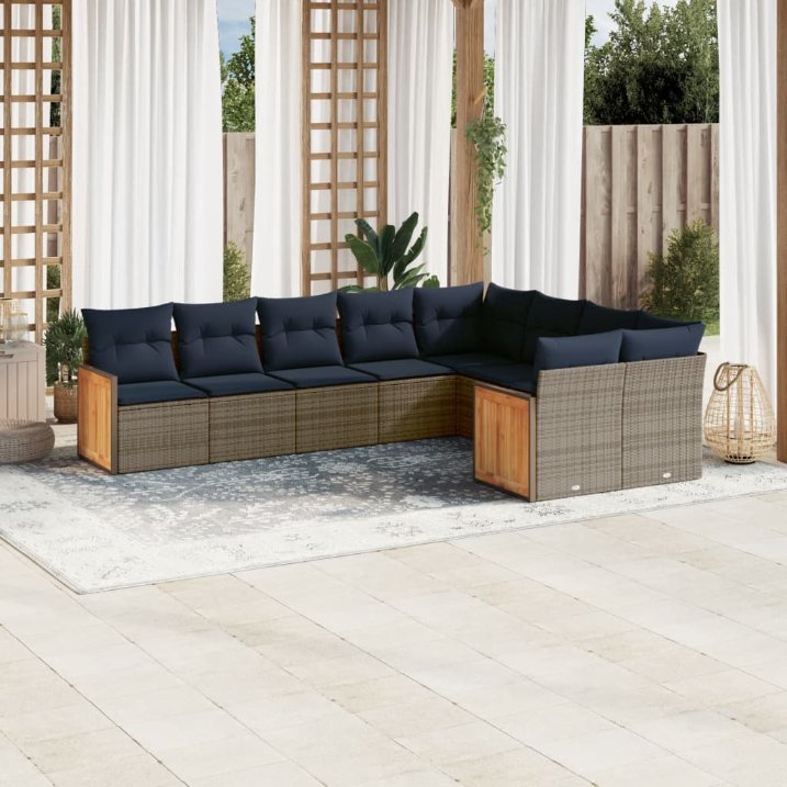 9-teiliges Gartensofa-Set mit Kissen, grau, Polyrattan 9-teiliges Gartensofa-Set mit Kissen, grau, Polyrattan
