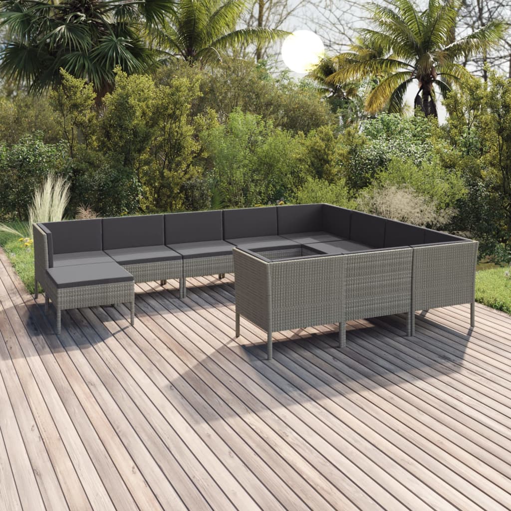 11-tlg. Garten-Lounge-Set mit Auflagen Poly Rattan Grau 11-tlg. Garten-Lounge-Set mit Auflagen Poly Rattan Grau