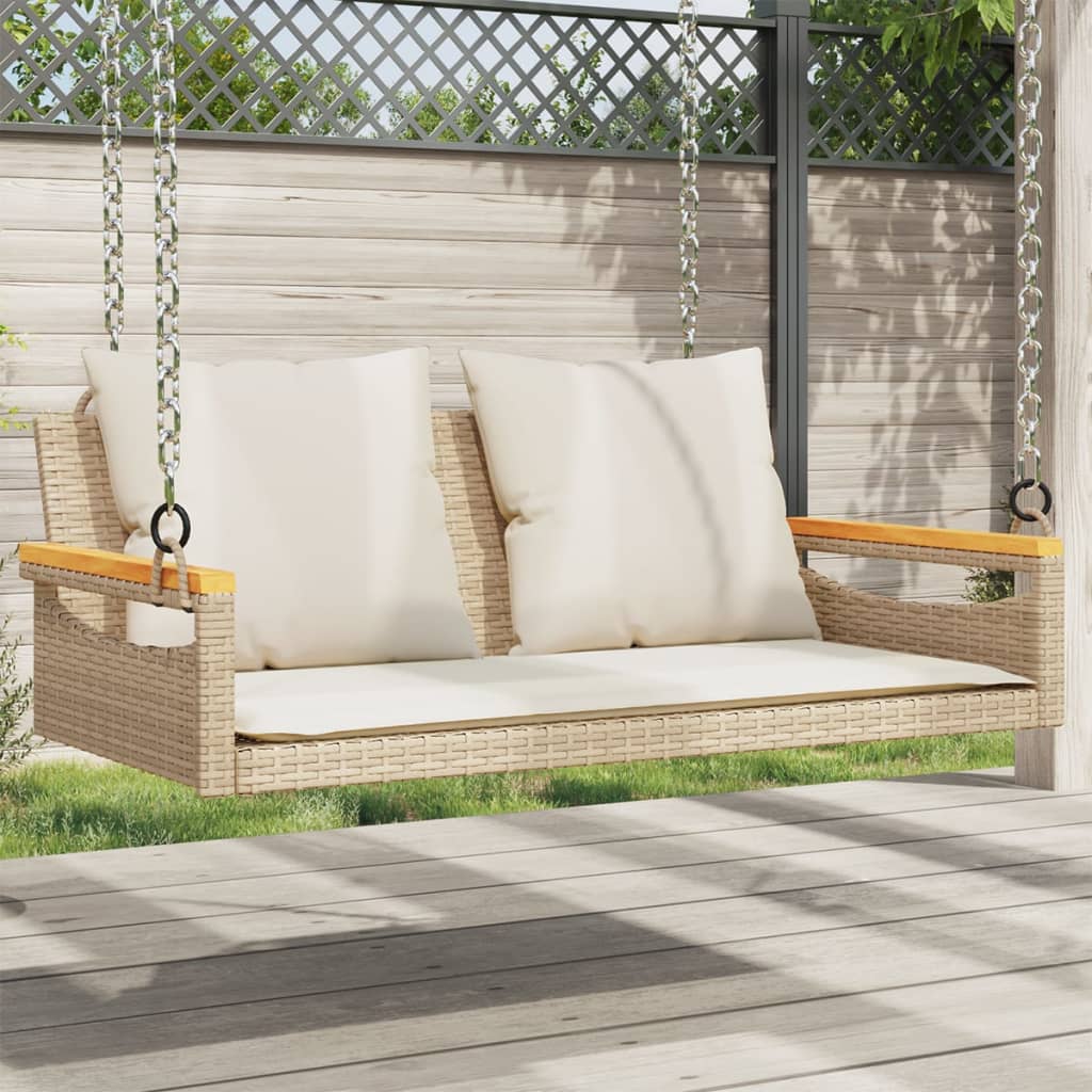 Hängebank mit Kissen Beige 109x62x40 cm Poly Rattan Hängebank mit Kissen Beige 109x62x40 cm Poly Rattan