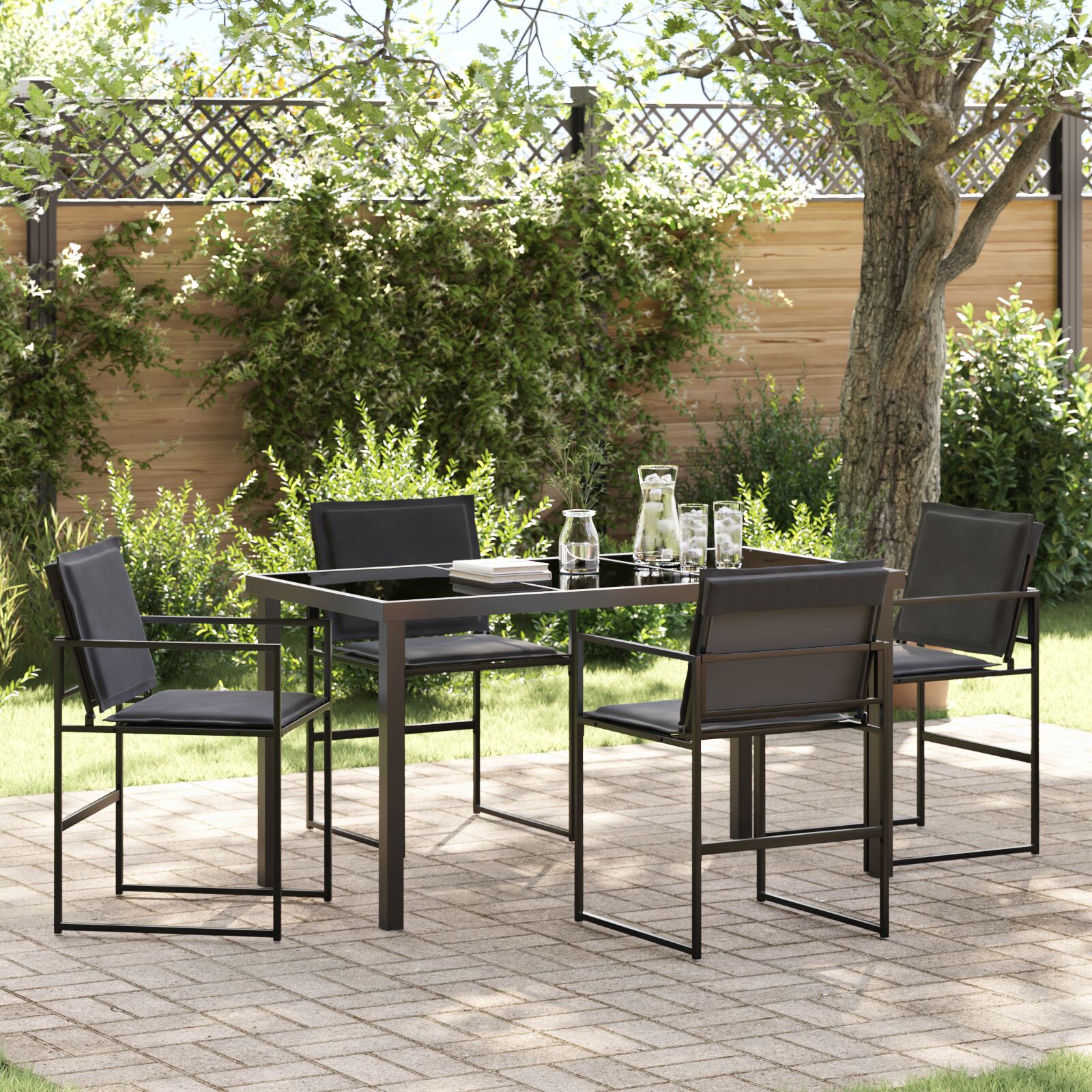 5-teiliges Garten-Dining-Set mit Kissen schwarz Textilene und Stahl 5-teiliges Garten-Dining-Set mit Kissen schwarz Textilene und Stahl