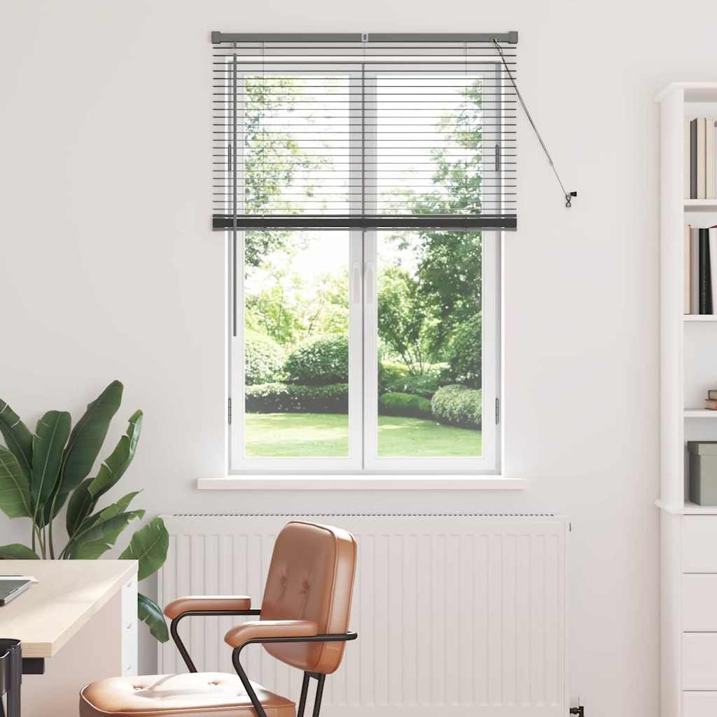 Fenster Jalousie mit Vorhängen Sonstiges Dunkelgrau 80 x 130 cm Aluminium