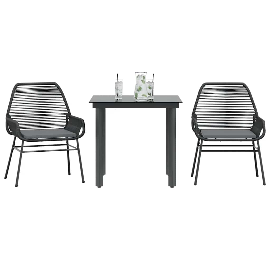 vidaXL 3-tlg. Garten-Essgruppe mit Kissen Schwarz Poly Rattan Glas