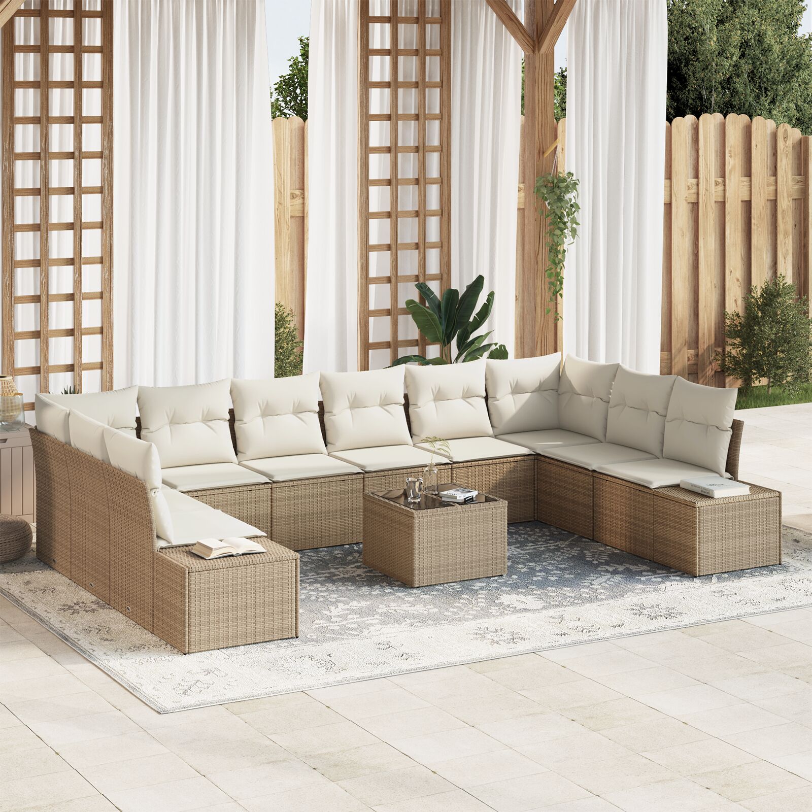 11-teiliges Garten-Sofa-Set mit Kissen Braun Poly Rattan 11-teiliges Garten-Sofa-Set mit Kissen Braun Poly Rattan