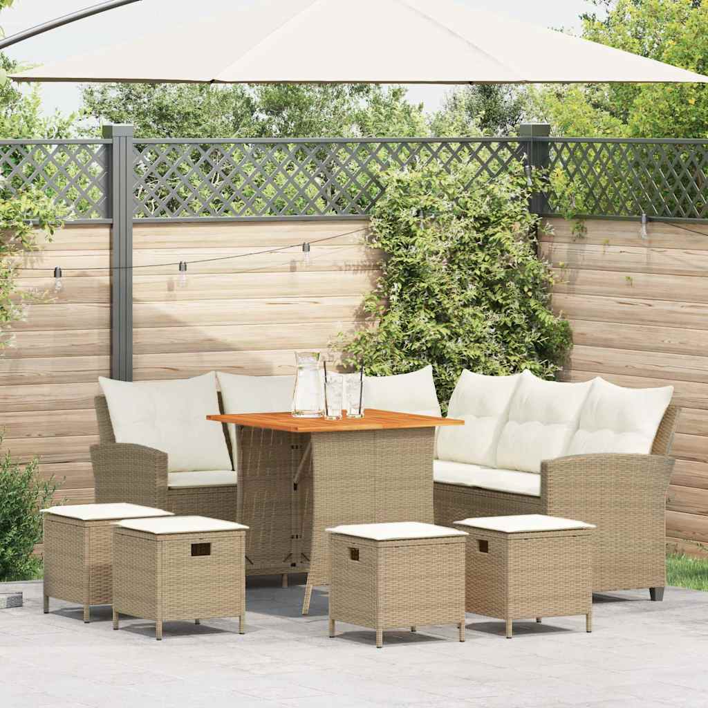 6-tlg. Garten-Sofagarnitur mit Kissen L-Form Beige Poly Rattan 6-tlg. Garten-Sofagarnitur mit Kissen L-Form Beige Poly Rattan