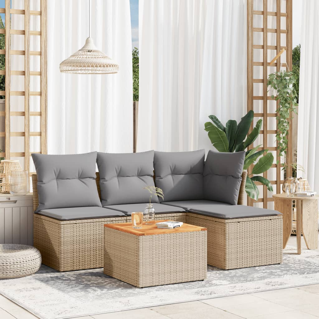 5-tlg. Garten-Sofagarnitur mit Kissen Beige Poly Rattan 5-tlg. Garten-Sofagarnitur mit Kissen Beige Poly Rattan