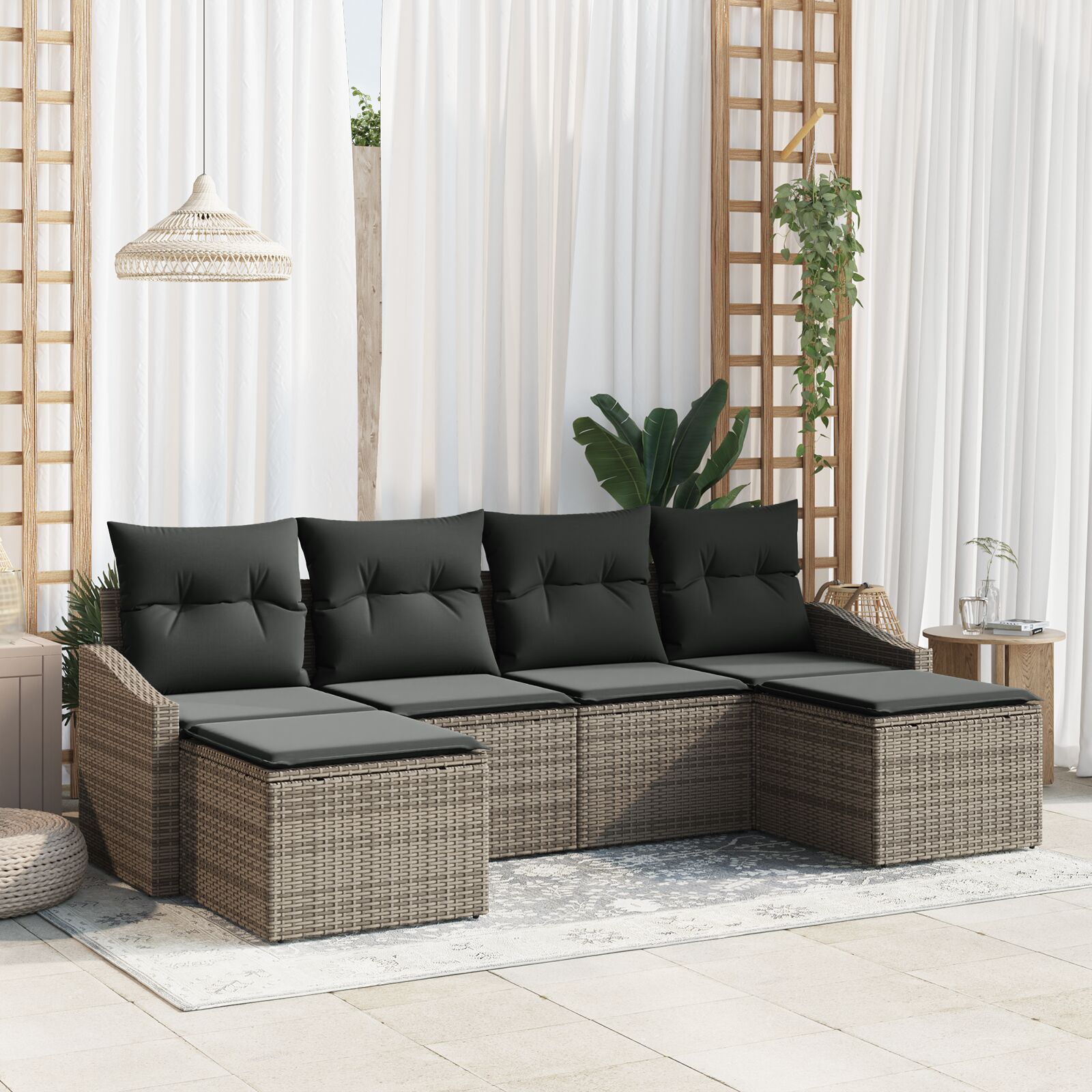 6-teiliges Garten Sofa Set mit Kissen Grau Poly Rattan 6-teiliges Garten Sofa Set mit Kissen Grau Poly Rattan