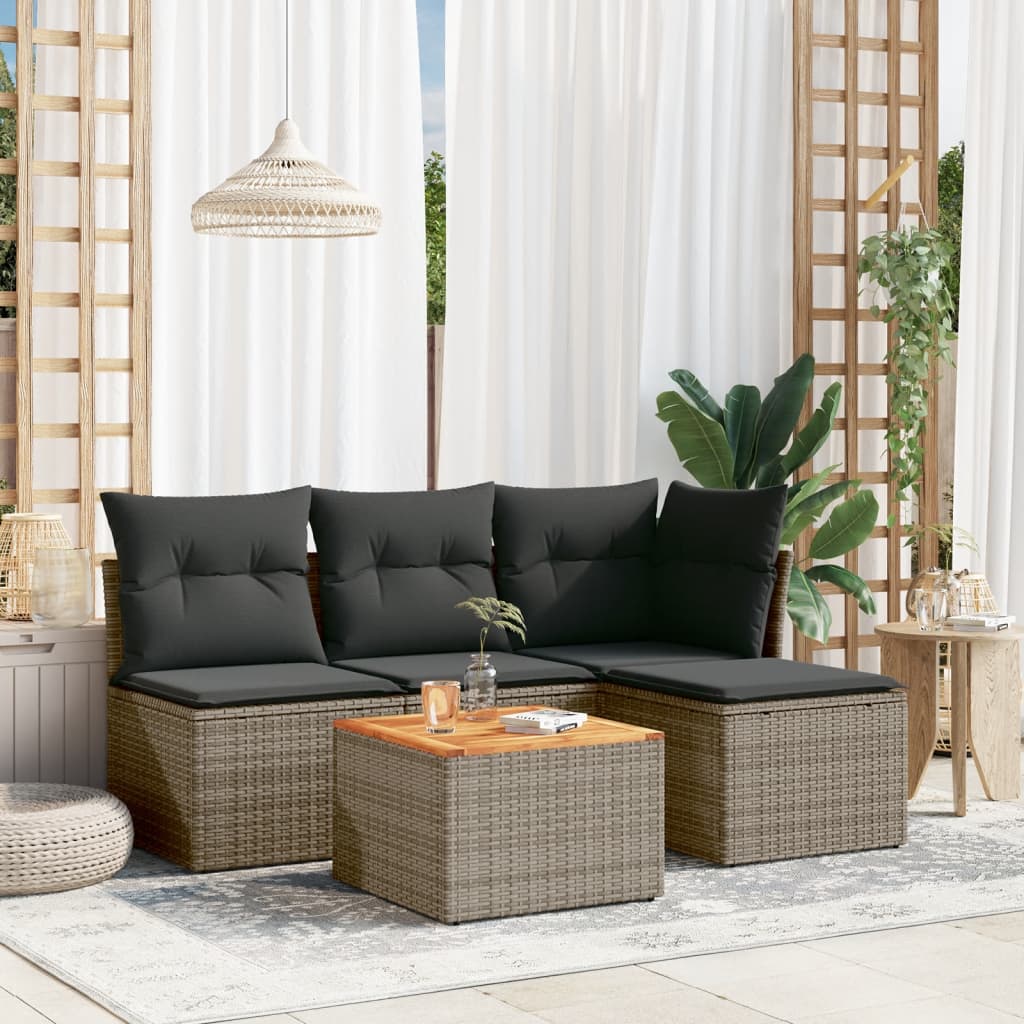 5-tlg. Garten-Sofagarnitur mit Kissen Grau Poly Rattan 5-tlg. Garten-Sofagarnitur mit Kissen Grau Poly Rattan