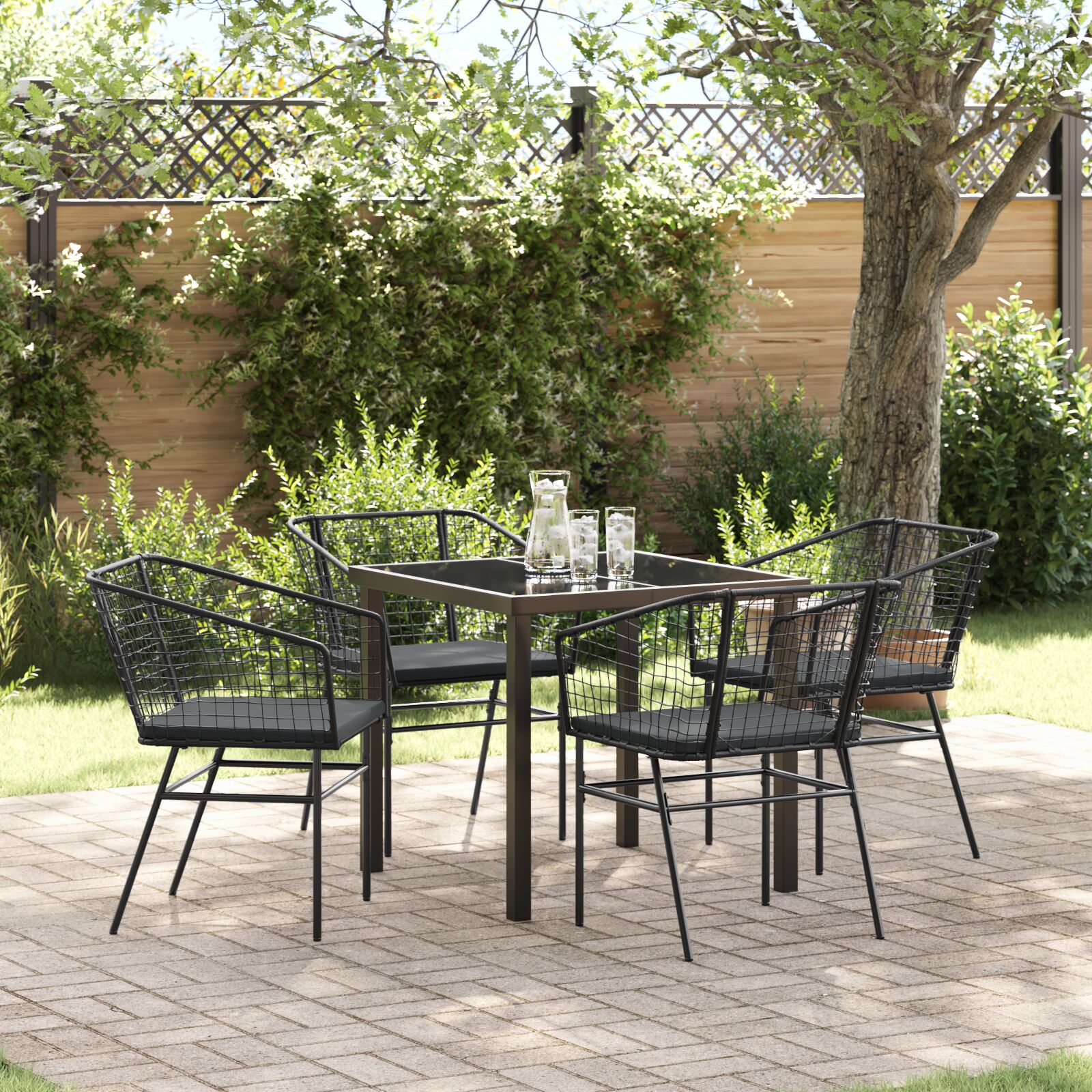 Set aus 3 Schwarz Poly-Rattan, Pulverbeschichteter Stahl Standard