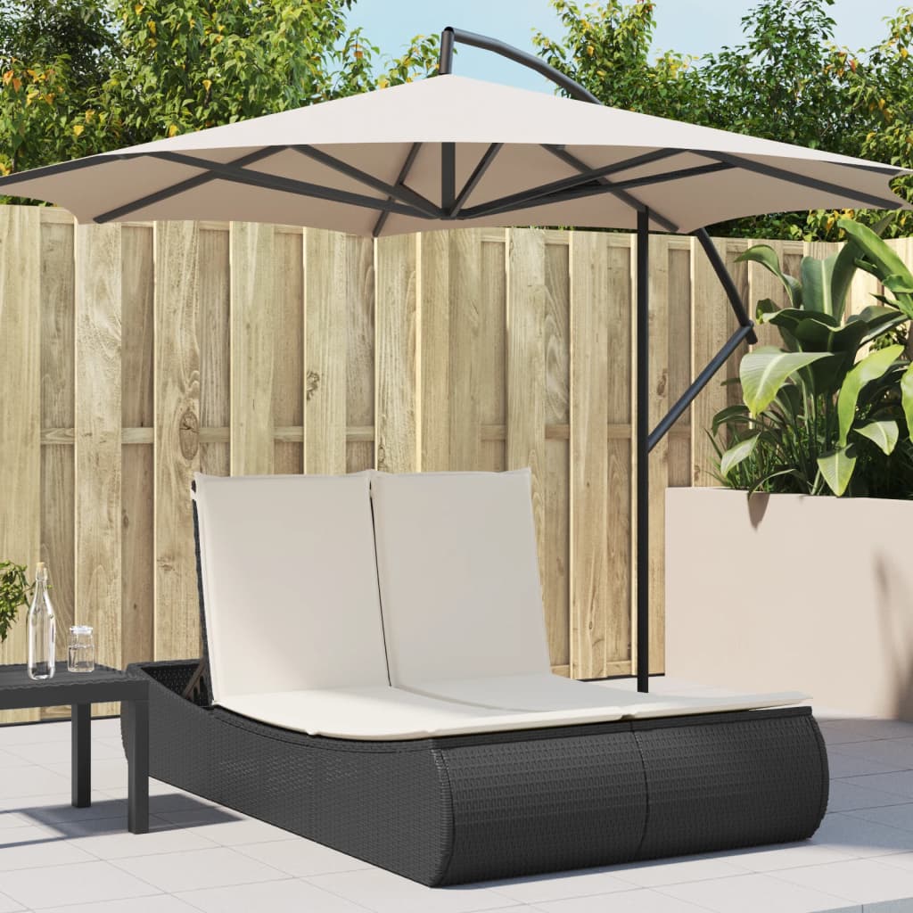Doppel-Sonnenliege mit Kissen Schwarz Poly Rattan Doppel-Sonnenliege mit Kissen Schwarz Poly Rattan