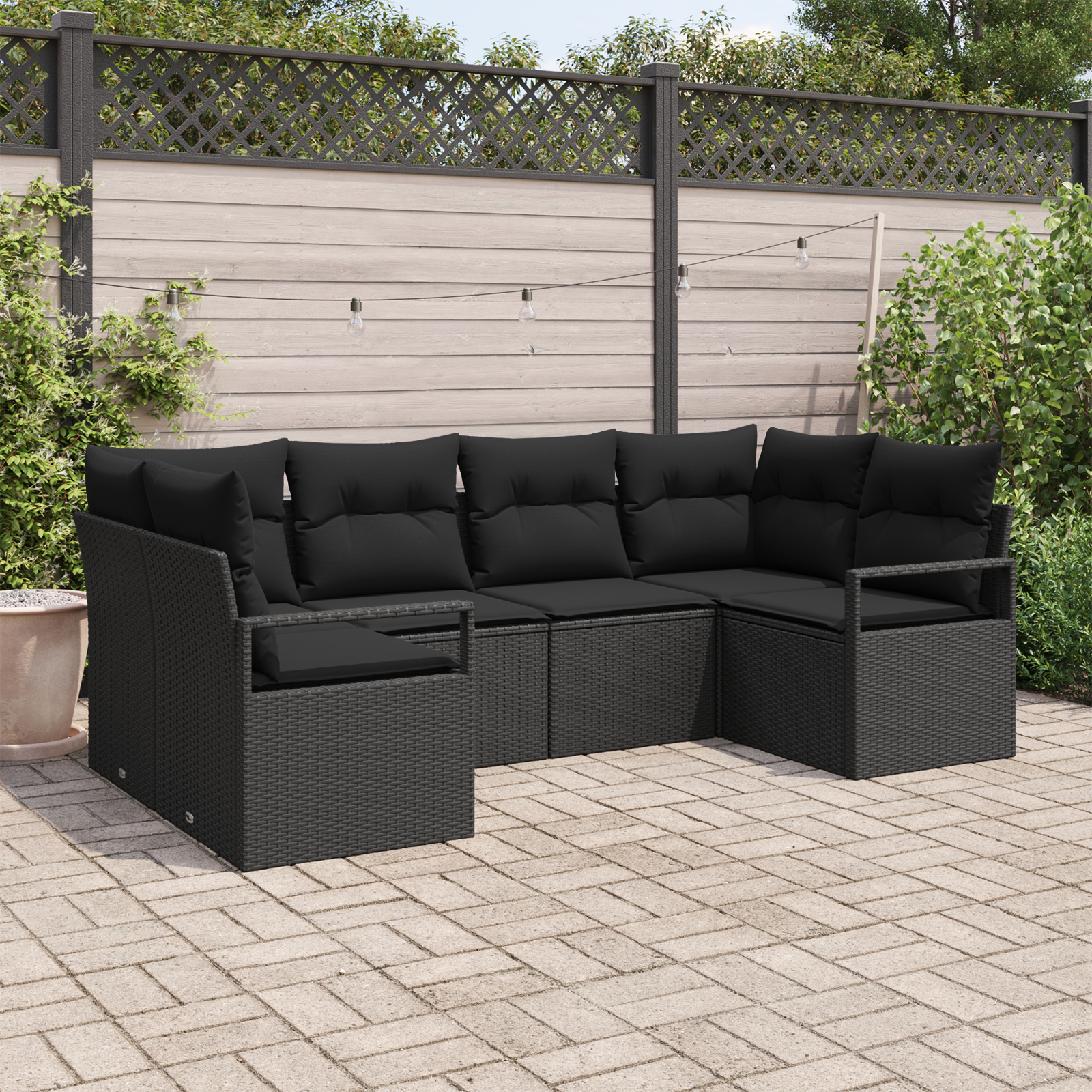 6-teiliges Garten Sofa Set mit Kissen Schwarz Poly Rattan
