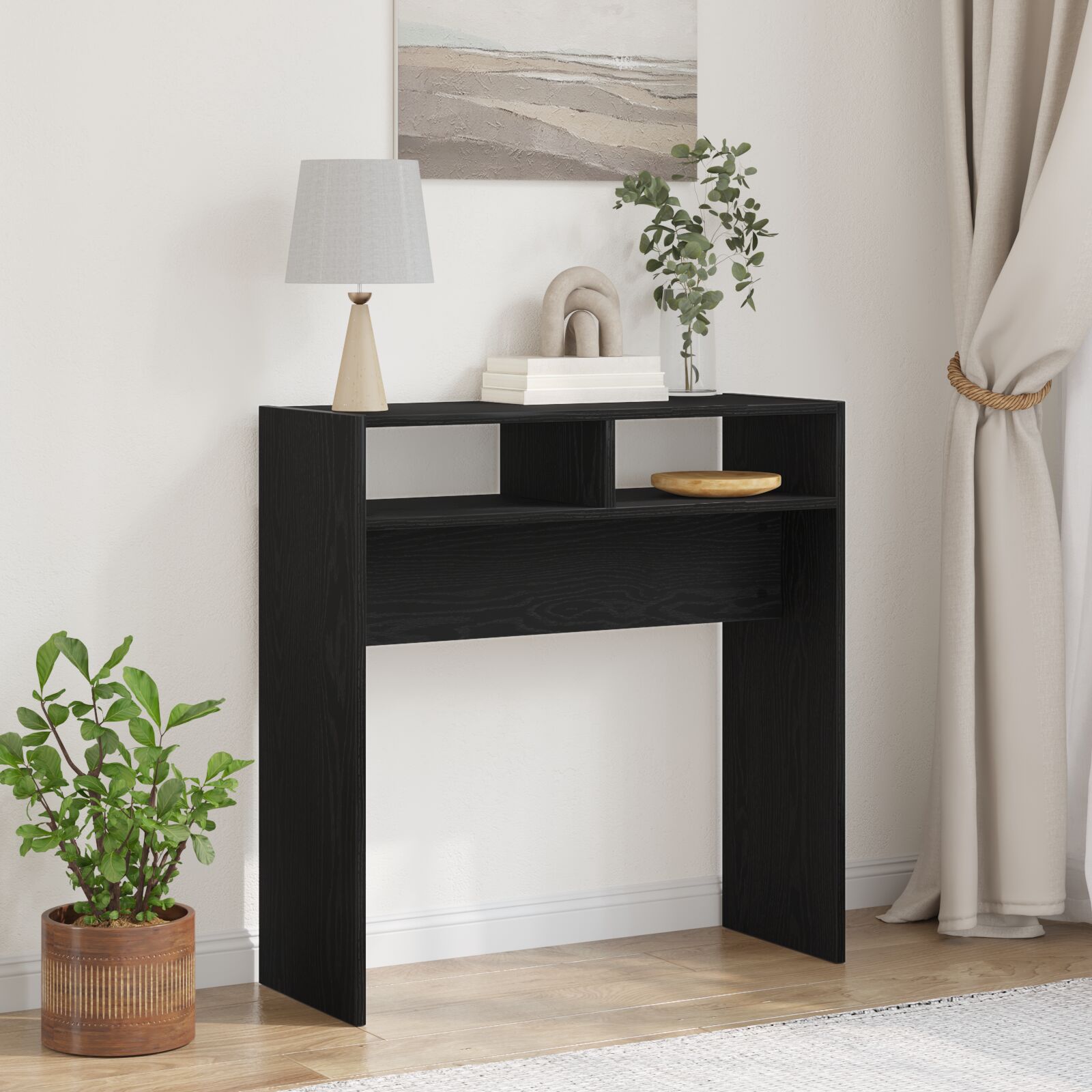 Schwarzer Eichen Konsolentisch - 78x30x80 cm - Aus Holzwerkstoff
