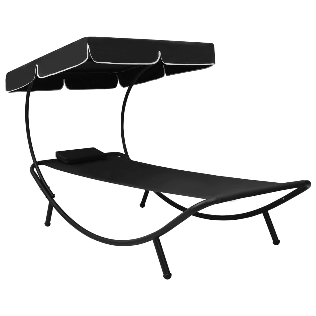 Sonnenliege mit Sonnendach & Kissen Schwarz Sonnenliege mit Sonnendach & Kissen Schwarz