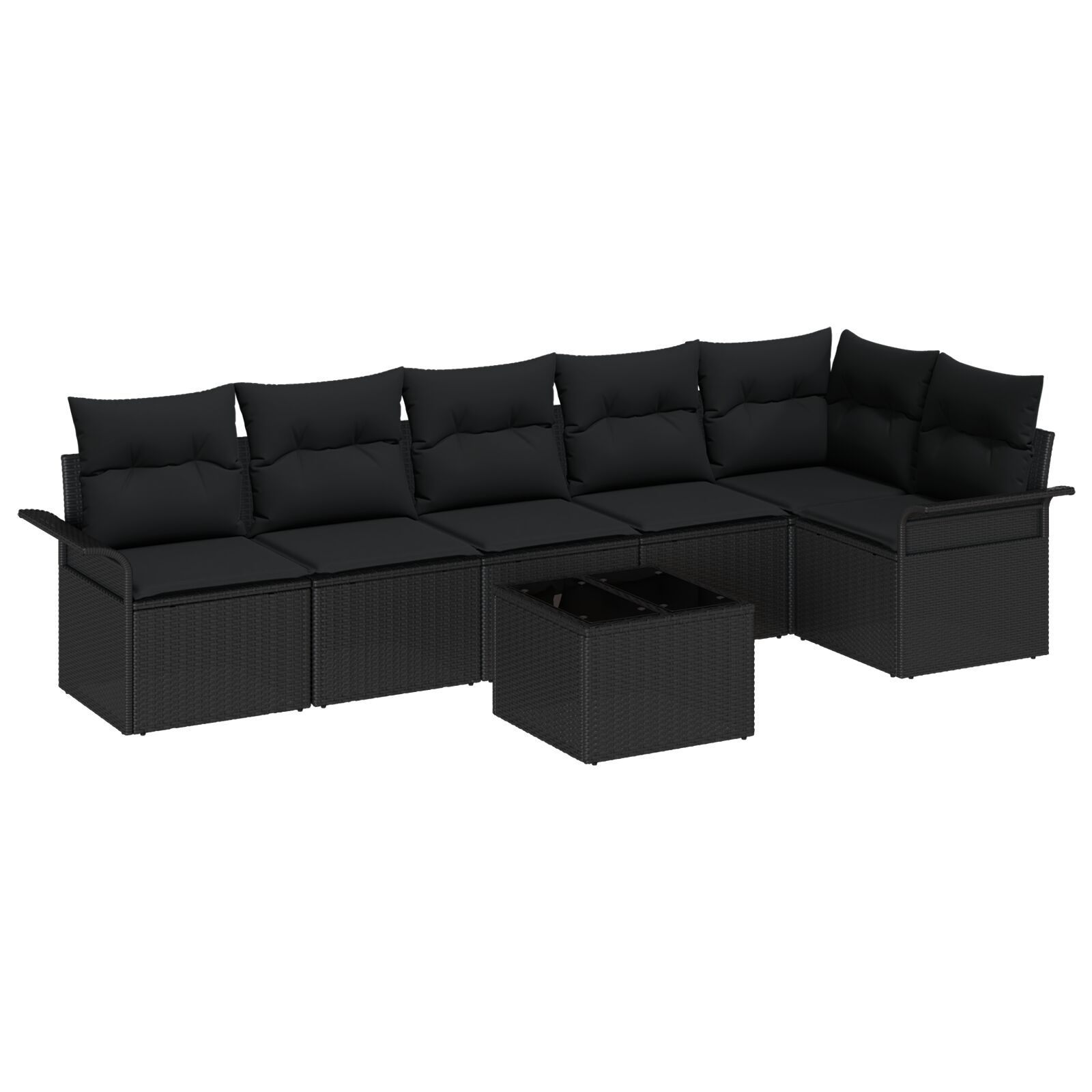 7-teiliges Garten Sofa Set mit Kissen Beige Poly Rattan, 2-Sitzer Garten Sofa mit Stauraum & Kissen Schwarz Poly Rattan 7-teiliges Garten Sofa Set mit Kissen Beige Poly Rattan, 2-Sitzer Garten Sofa mit Stauraum & Kissen Schwarz Poly Rattan