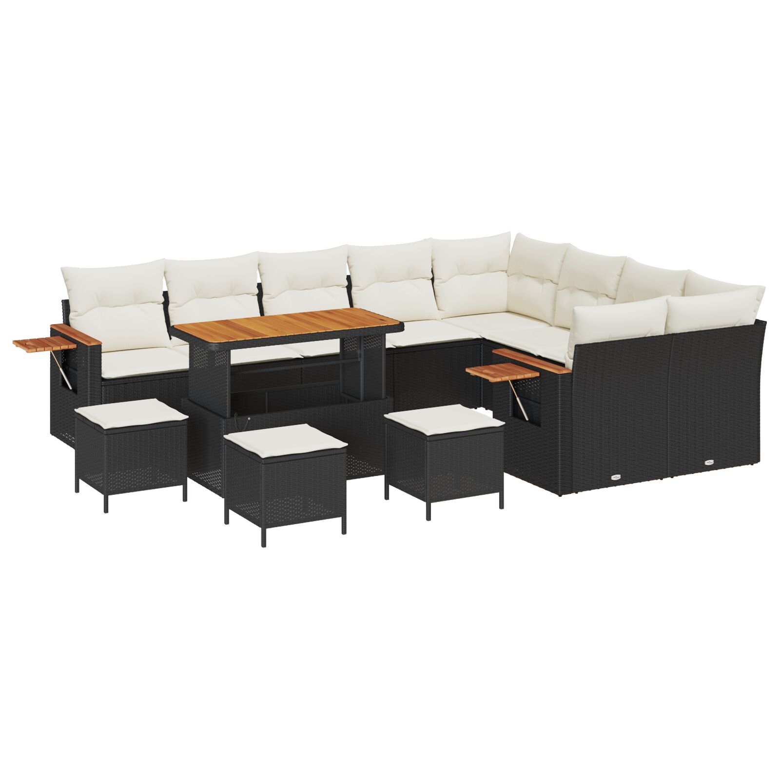 13-teilige Garten Sofa Set mit Kissen Schwarz Poly Rattan Akazie, 4-teiliges Garten Essen Set mit Kissen Schwarz Poly Rattan Akazie