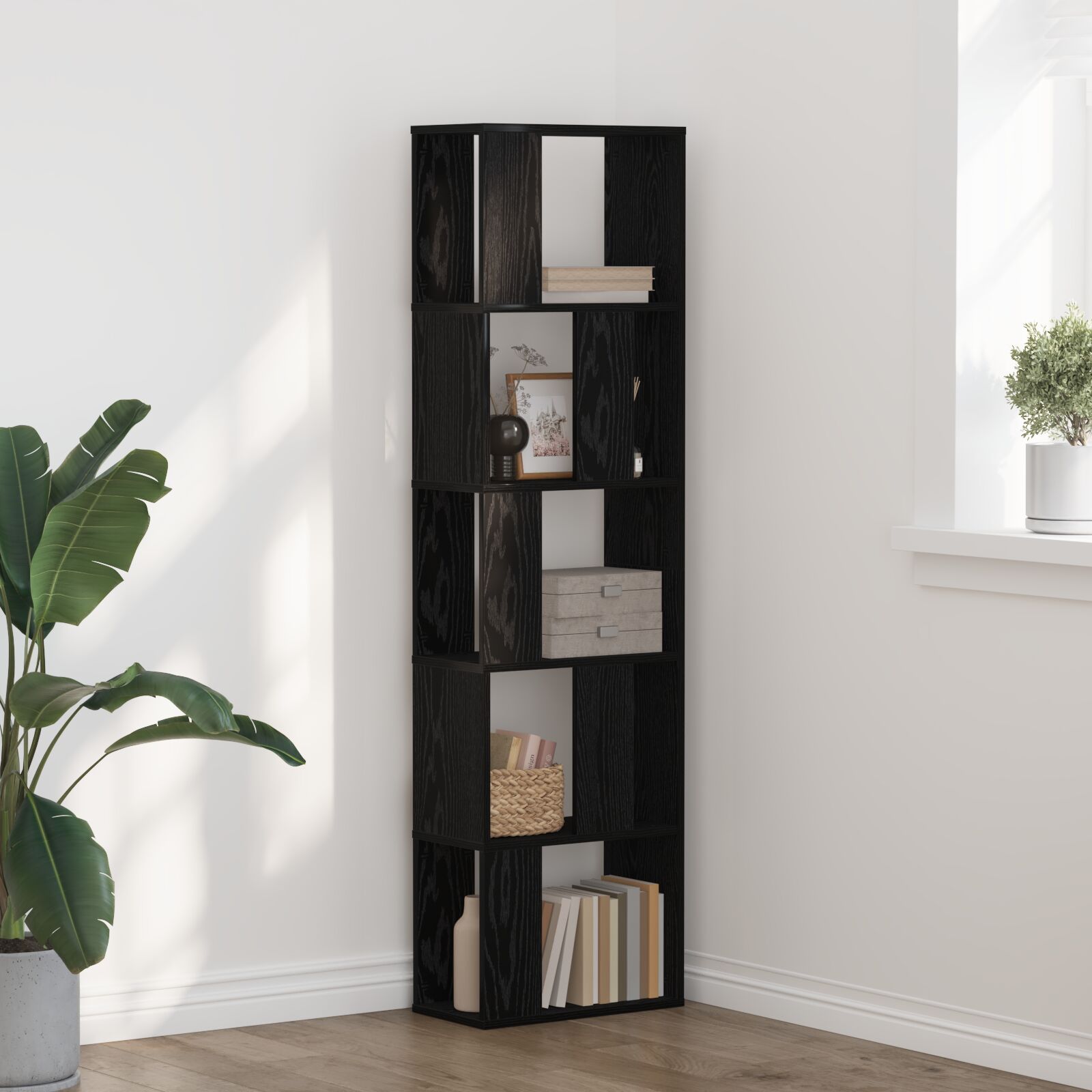 vidaXL Bücherregal 5-stöckig Schwarz Eiche 45x23,5x162,5 cm Holzwerkstoff
