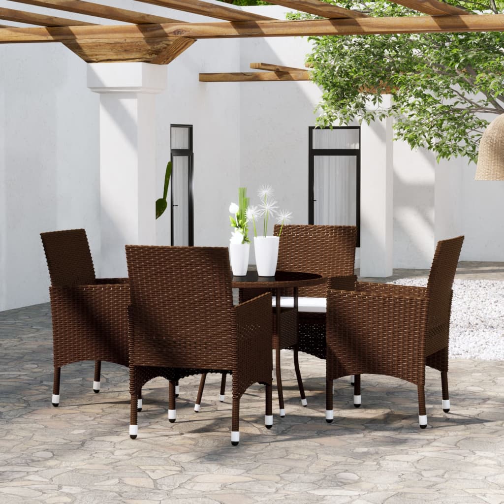 5-tlg. Garten-Essgruppe Poly Rattan Braun 5-tlg. Garten-Essgruppe Poly Rattan Braun
