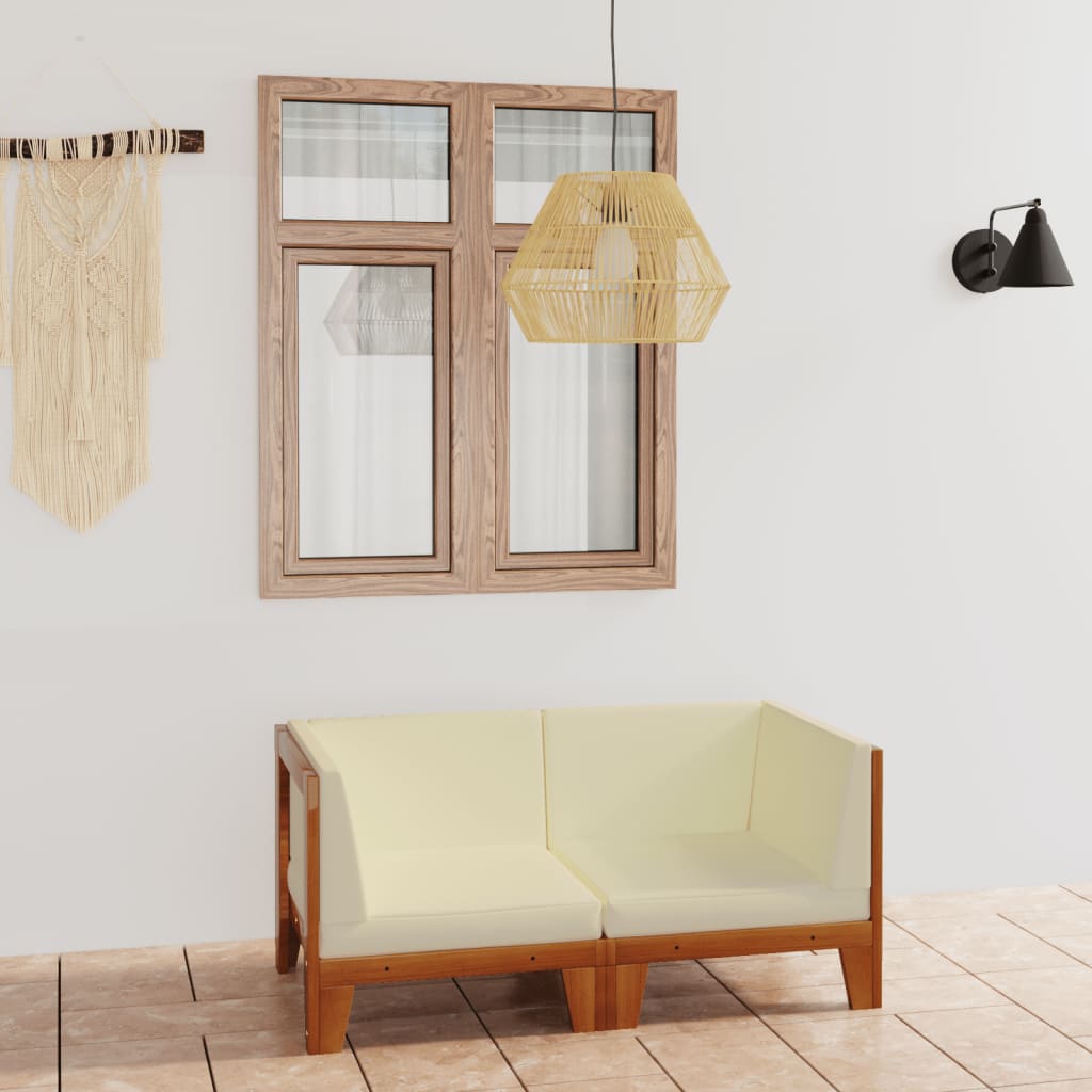 2-Sitzer-Sofa mit Cremeweißen Kissen Akazie Massivholz 2-Sitzer-Sofa mit Cremeweißen Kissen Akazie Massivholz