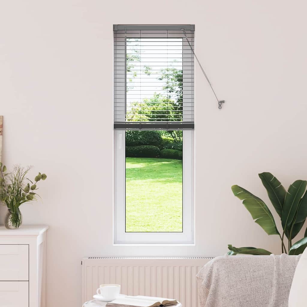 Fenster Jalousie mit Vorhängen Sonstiges Dunkelgrau 80 x 130 cm Aluminium