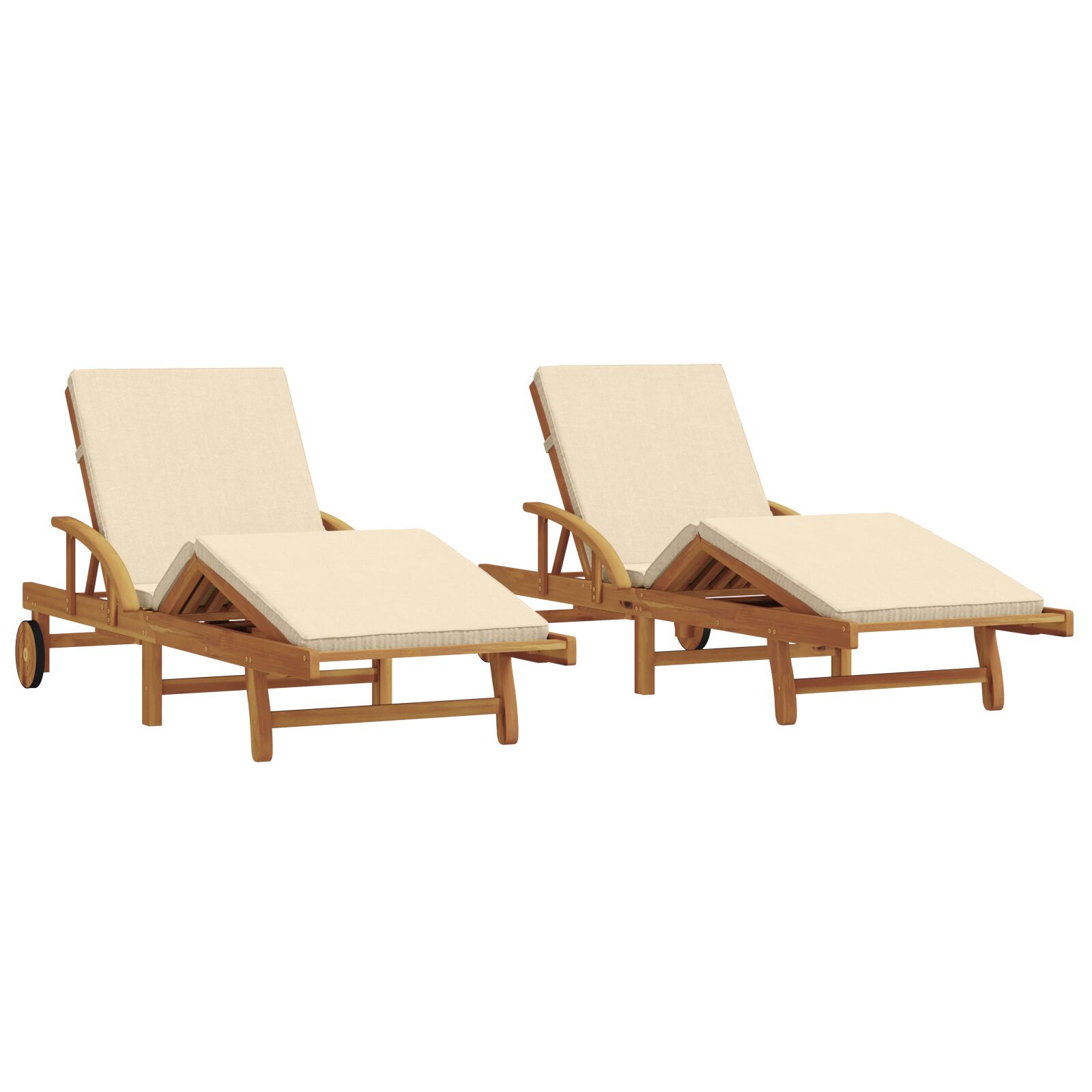 Sonnenliegen 2 Stück mit Kissen und Rädern Beige aus Massivholz Akazie, Klappbare Sonnenliege mit Rädern & Kissen Beige aus Massivholz Akazie Sonnenliegen 2 Stück mit Kissen und Rädern Beige aus Massivholz Akazie, Klappbare Sonnenliege mit Rädern & Kissen Beige aus Massivholz Akazie