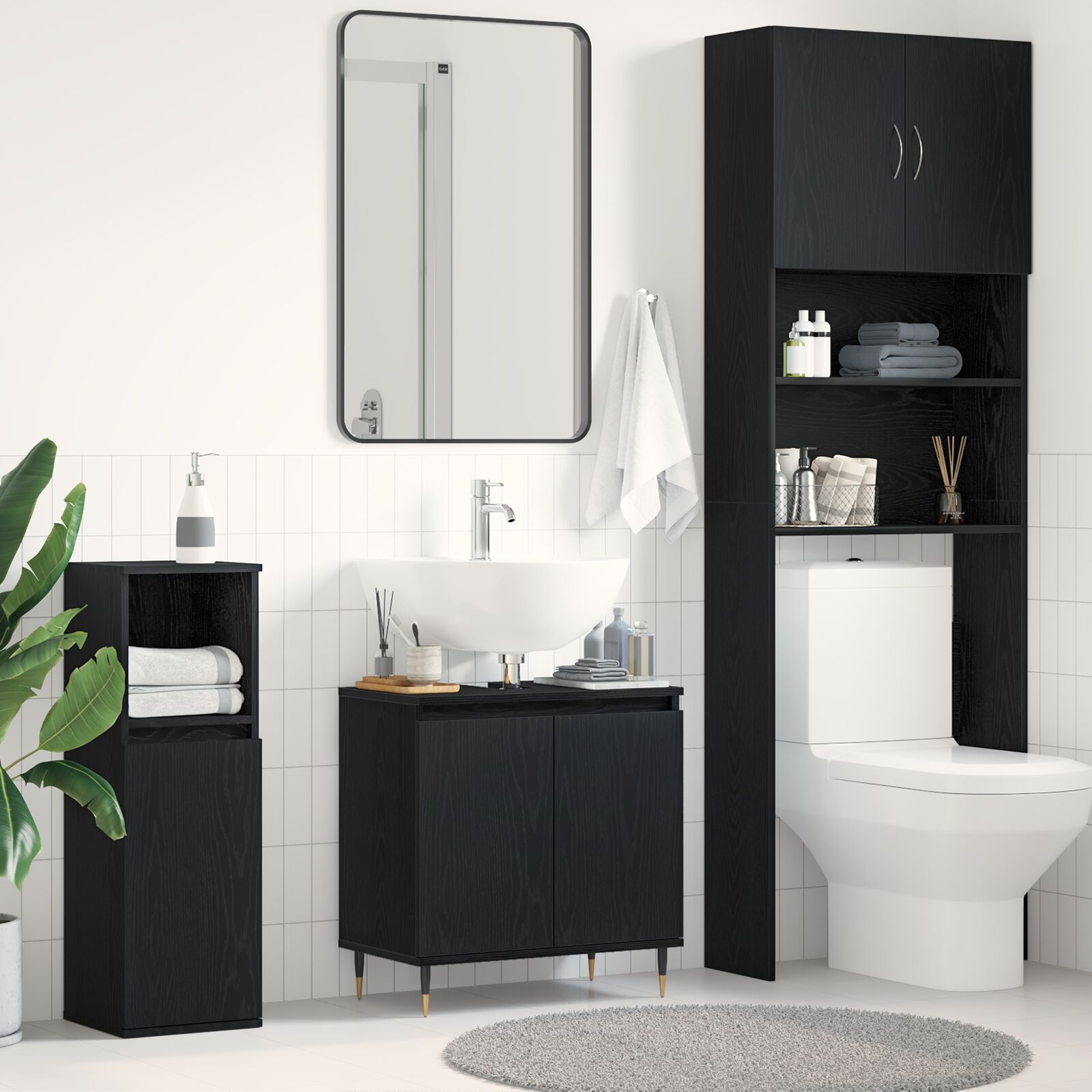 Waschbecken Schrank Schwarz Eiche 58x33x60 cm Holzwerkstoff