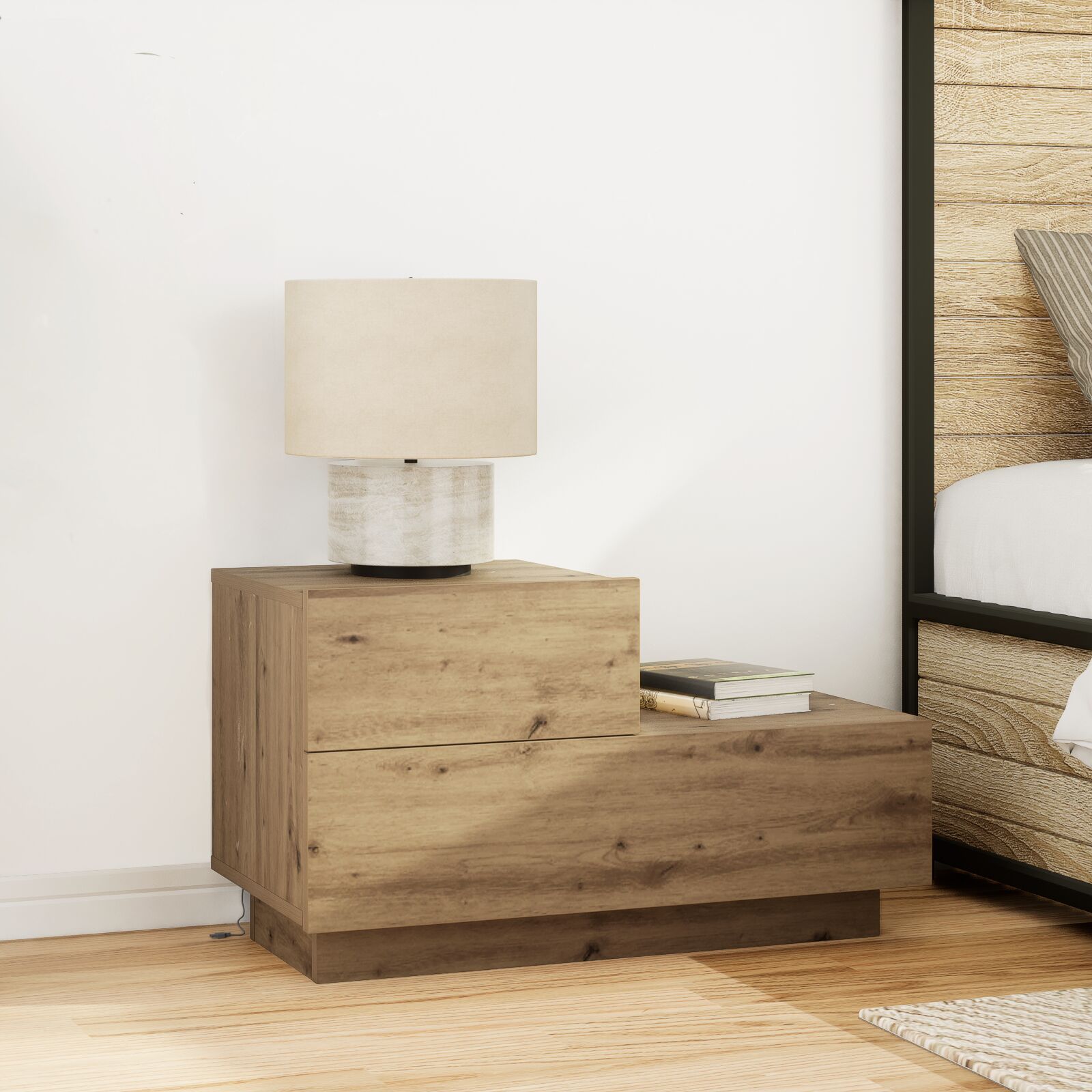 vidaXL Nachttisch mit LED-Lichtern Artisan Oak 100x36x49 cm