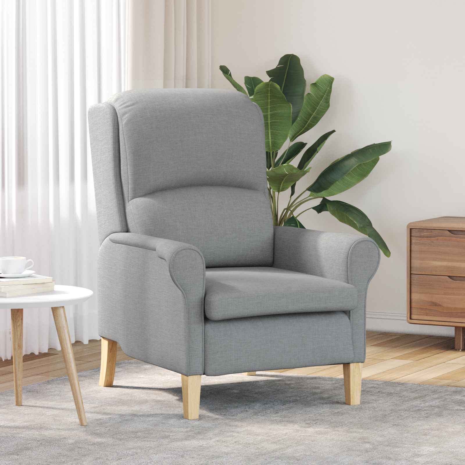 Moderner Sessel Hellgrau Polyesterstoff, Holz Mittel Ergonomisch