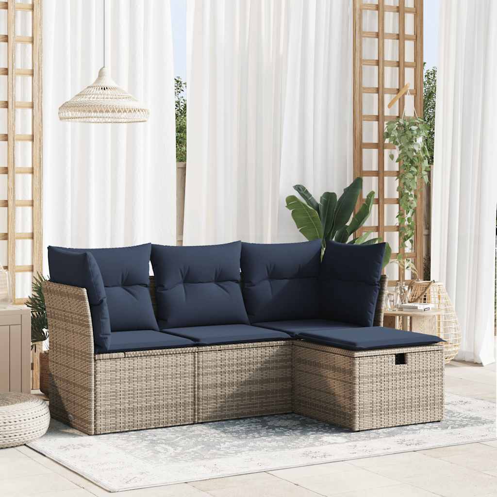 4-tlg. Garten-Sofagarnitur mit Kissen Grau Poly Rattan 4-tlg. Garten-Sofagarnitur mit Kissen Grau Poly Rattan