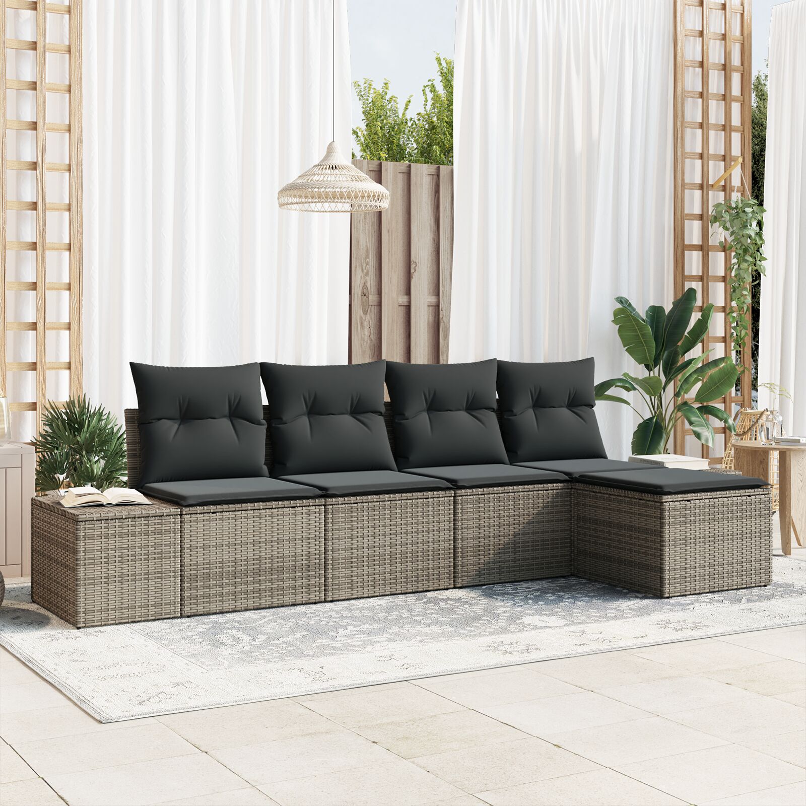 5-teiliges Garten-Sofa-Set mit Kissen Grau Poly Rattan 5-teiliges Garten-Sofa-Set mit Kissen Grau Poly Rattan