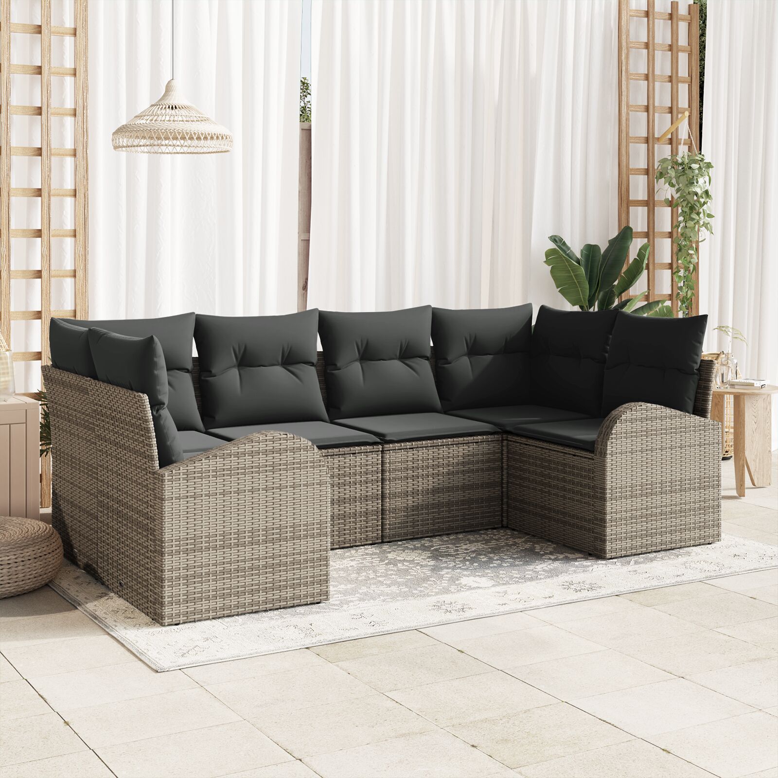 6-teiliges Garten Sofa Set mit Kissen Grau Poly Rattan 6-teiliges Garten Sofa Set mit Kissen Grau Poly Rattan