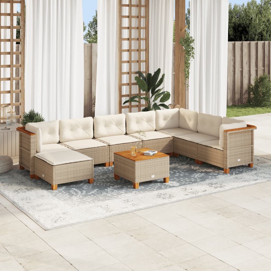 9-tlg. Garten-Sofagarnitur mit Kissen Beige Poly Rattan 9-tlg. Garten-Sofagarnitur mit Kissen Beige Poly Rattan