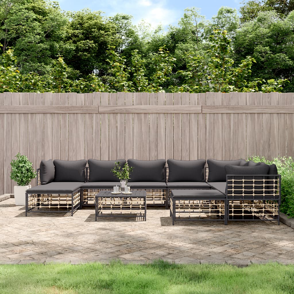 10-tlg. Garten-Lounge-Set mit Kissen Anthrazit Poly Rattan 10-tlg. Garten-Lounge-Set mit Kissen Anthrazit Poly Rattan