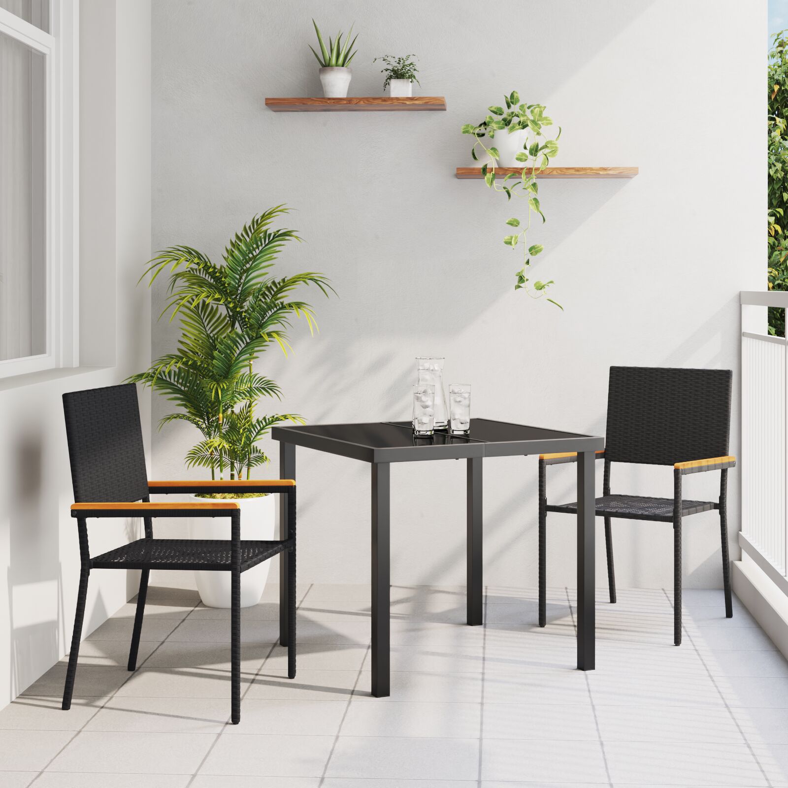 Stapelbare Gartenstühle mit Kissen - 2-Teiliges Set in Schwarz Poly Rattan Stapelbare Gartenstühle mit Kissen - 2-Teiliges Set in Schwarz Poly Rattan