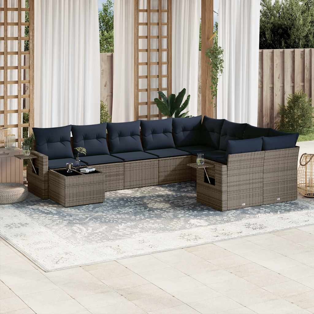 10-teiliges Gartensofa-Set mit Kissen, grau, Polyrattan 10-teiliges Gartensofa-Set mit Kissen, grau, Polyrattan