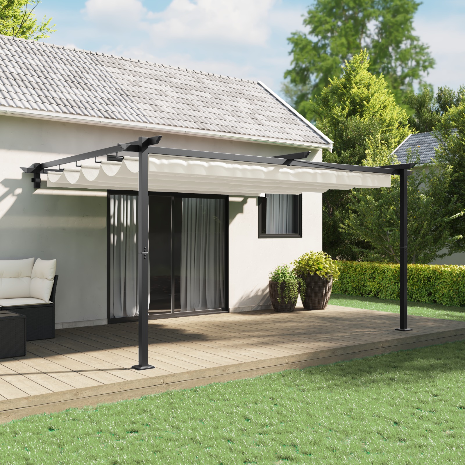 Wandmontierter Pavillon Creme 3 x 4 m Stahl