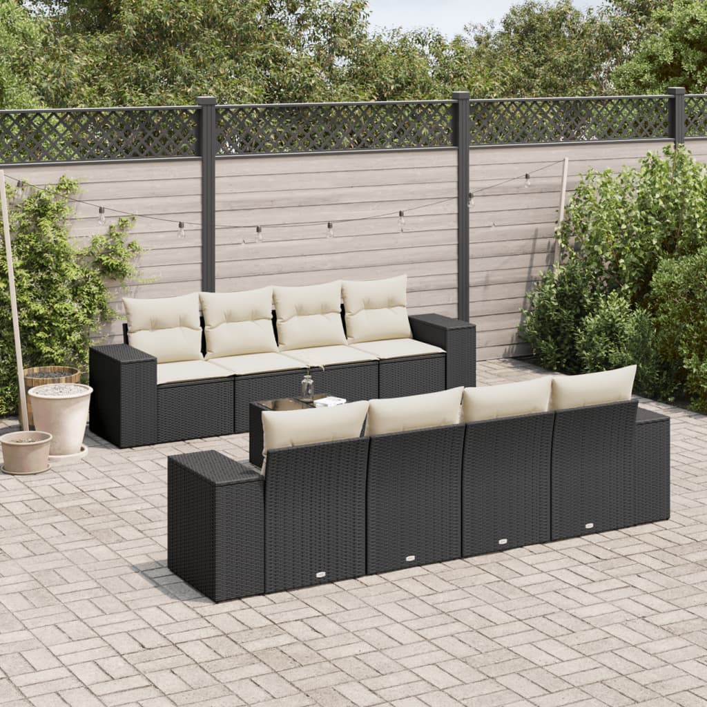 9-tlg. Garten-Sofagarnitur mit Kissen Schwarz Poly Rattan 9-tlg. Garten-Sofagarnitur mit Kissen Schwarz Poly Rattan