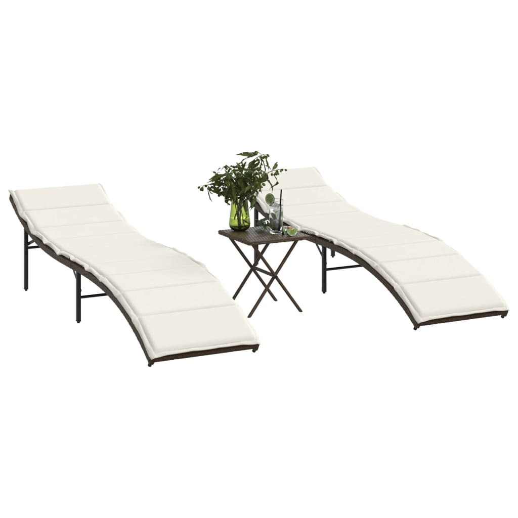 Sonnenliegen 2 Stk. mit Tisch Braun Poly Rattan Sonnenliegen 2 Stk. mit Tisch Braun Poly Rattan