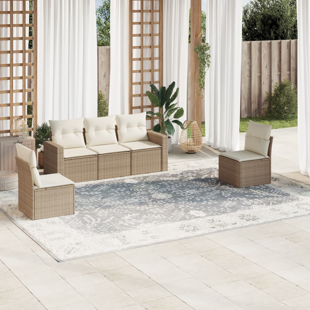 5-tlg. Garten-Sofagarnitur mit Kissen Beige Poly Rattan 5-tlg. Garten-Sofagarnitur mit Kissen Beige Poly Rattan