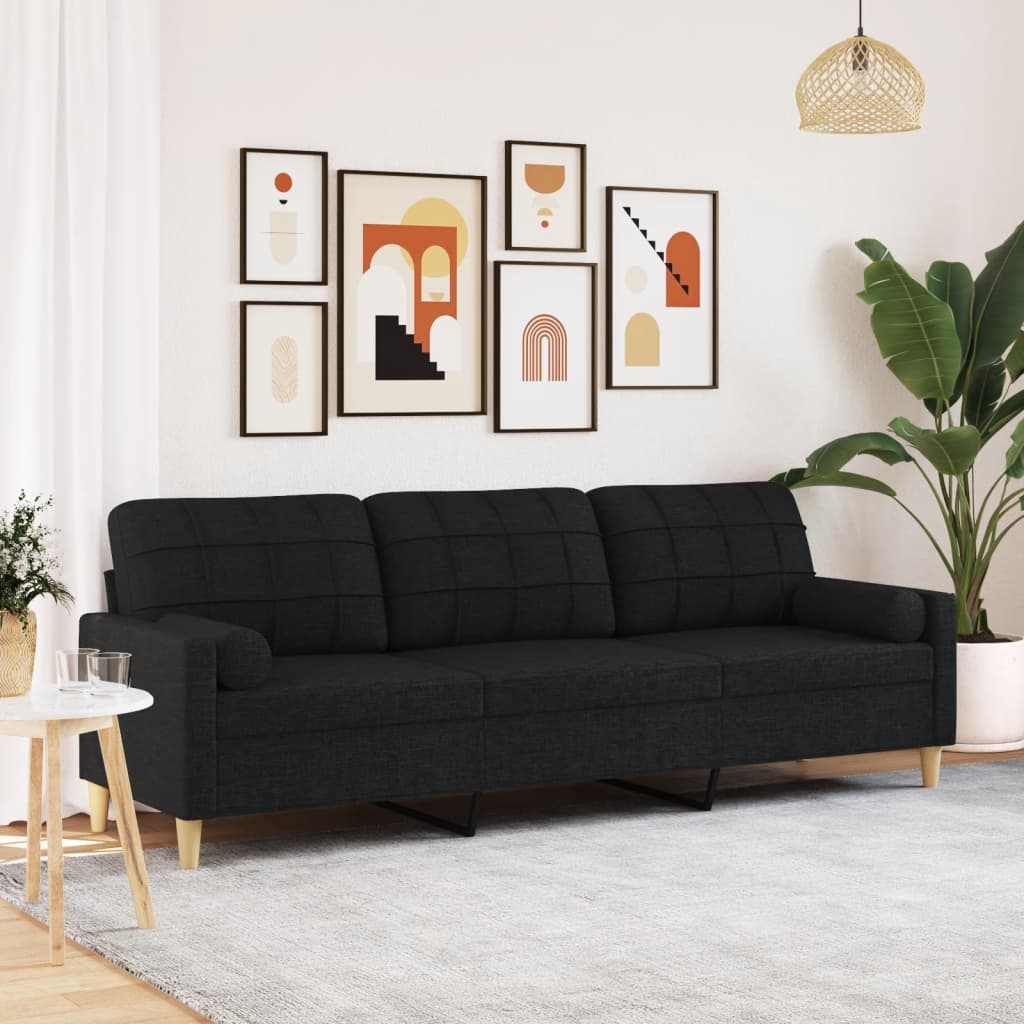 Sofa 3-Sitzer mit Zierkissen Schwarz 210 cm Stoff Sofa 3-Sitzer mit Zierkissen Schwarz 210 cm Stoff