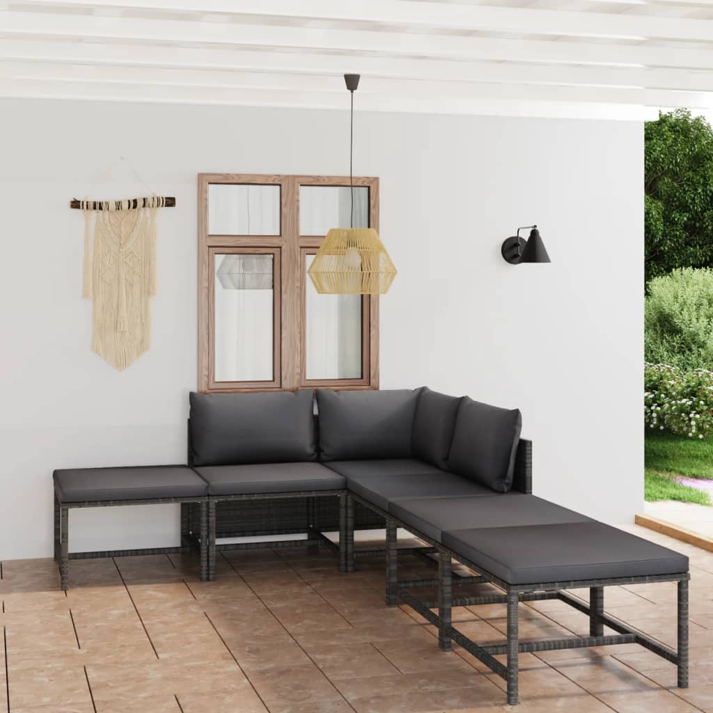 6-tlg. Garten-Lounge-Set mit Kissen Poly Rattan Grau 6-tlg. Garten-Lounge-Set mit Kissen Poly Rattan Grau