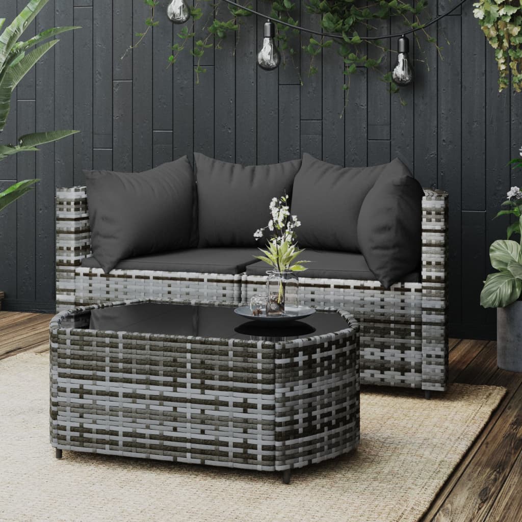 3-tlg. Garten-Lounge-Set mit Kissen Grau Poly Rattan 3-tlg. Garten-Lounge-Set mit Kissen Grau Poly Rattan