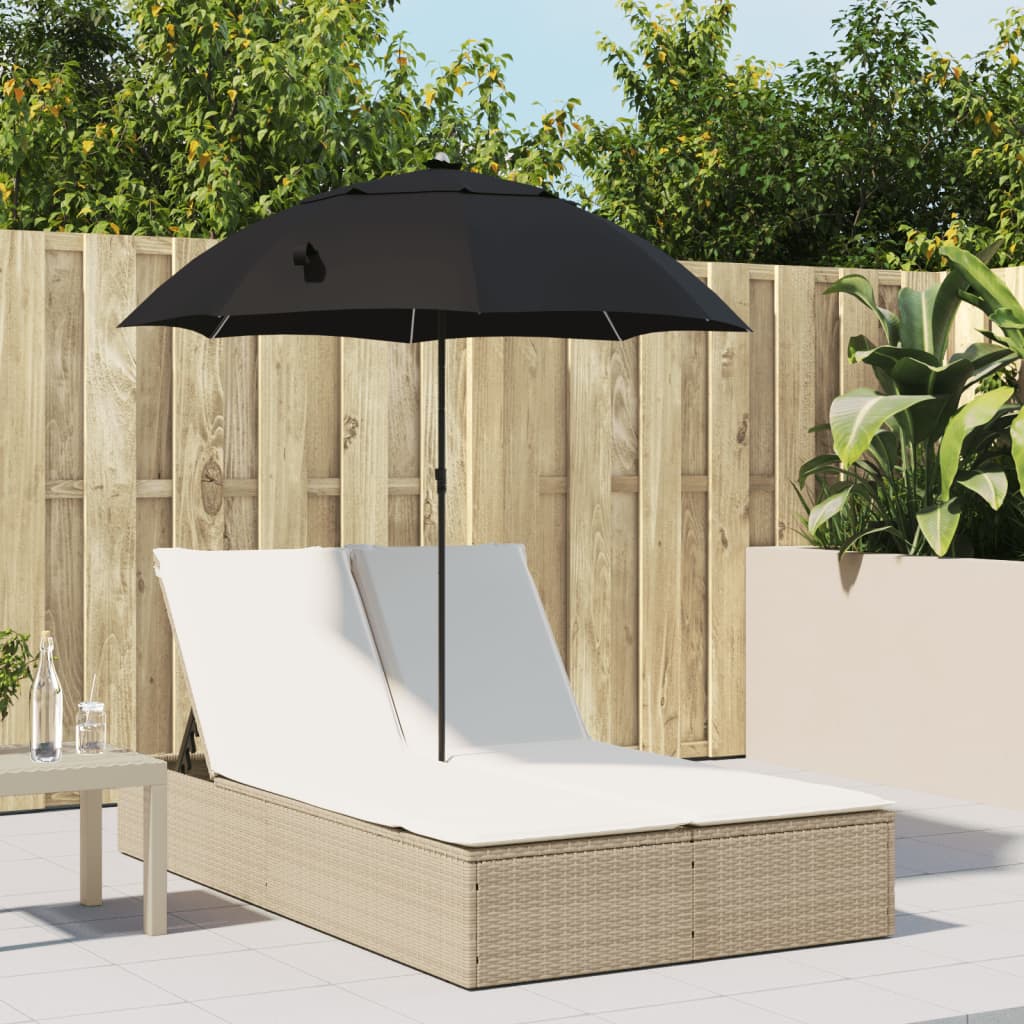 Doppel-Sonnenliege mit Kissen & Sonnenschirm Beige Poly Rattan Doppel-Sonnenliege mit Kissen & Sonnenschirm Beige Poly Rattan