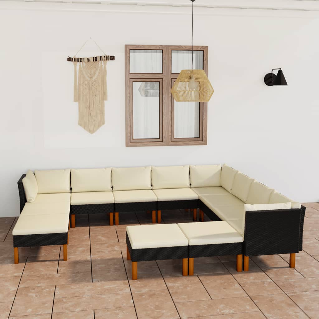 12-tlg. Garten-Lounge-Set mit Kissen Poly Rattan Schwarz 12-tlg. Garten-Lounge-Set mit Kissen Poly Rattan Schwarz