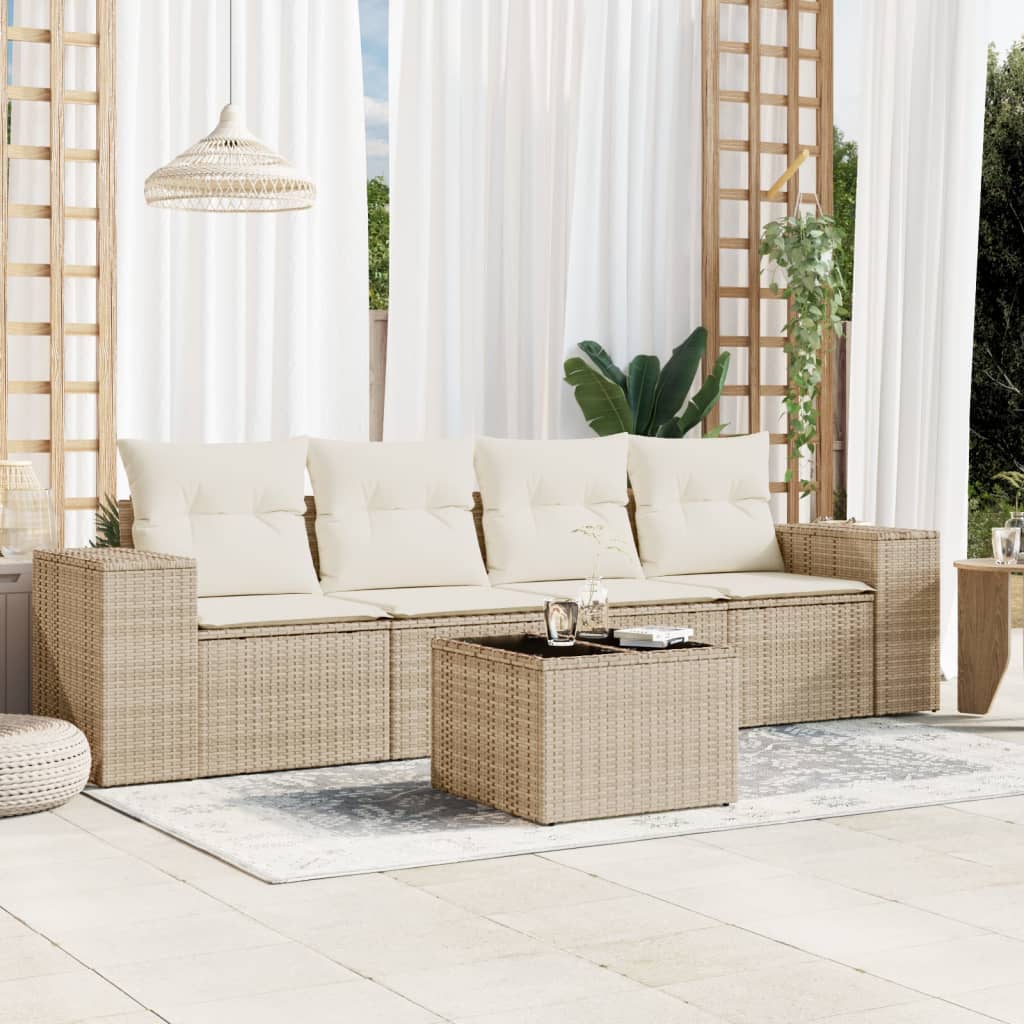 5-tlg. Garten-Sofagarnitur mit Kissen Beige Poly Rattan 5-tlg. Garten-Sofagarnitur mit Kissen Beige Poly Rattan